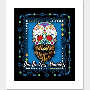 Day Of The Dead Sugar Skull Beard Blue Posters and Art